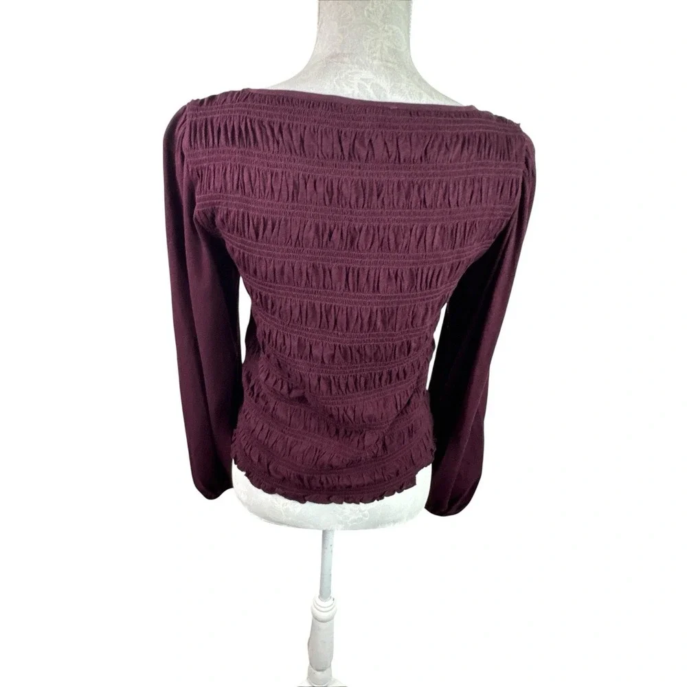 Madewell‎ Women's L New Puff LS Smocked Knit Top Blouse Burgundy